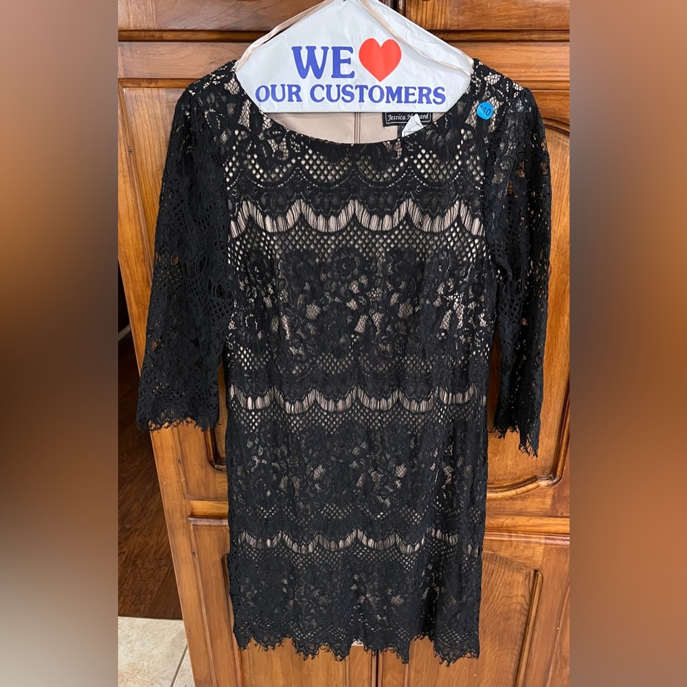 Jessica Howard Women’s Black Lace 3/4 Sleeve Jewel Neck Sheath Dress! Size 10. - Picture 15 of 16